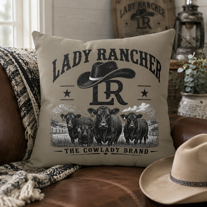 Lady Rancher Western Pillow | Cowboy Hat & Cattle Ranch Décor