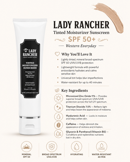 Lady Rancher Tinted Moisturizer Sunscreen SPF 50 – Broad Spectrum Hydrating Face Protection